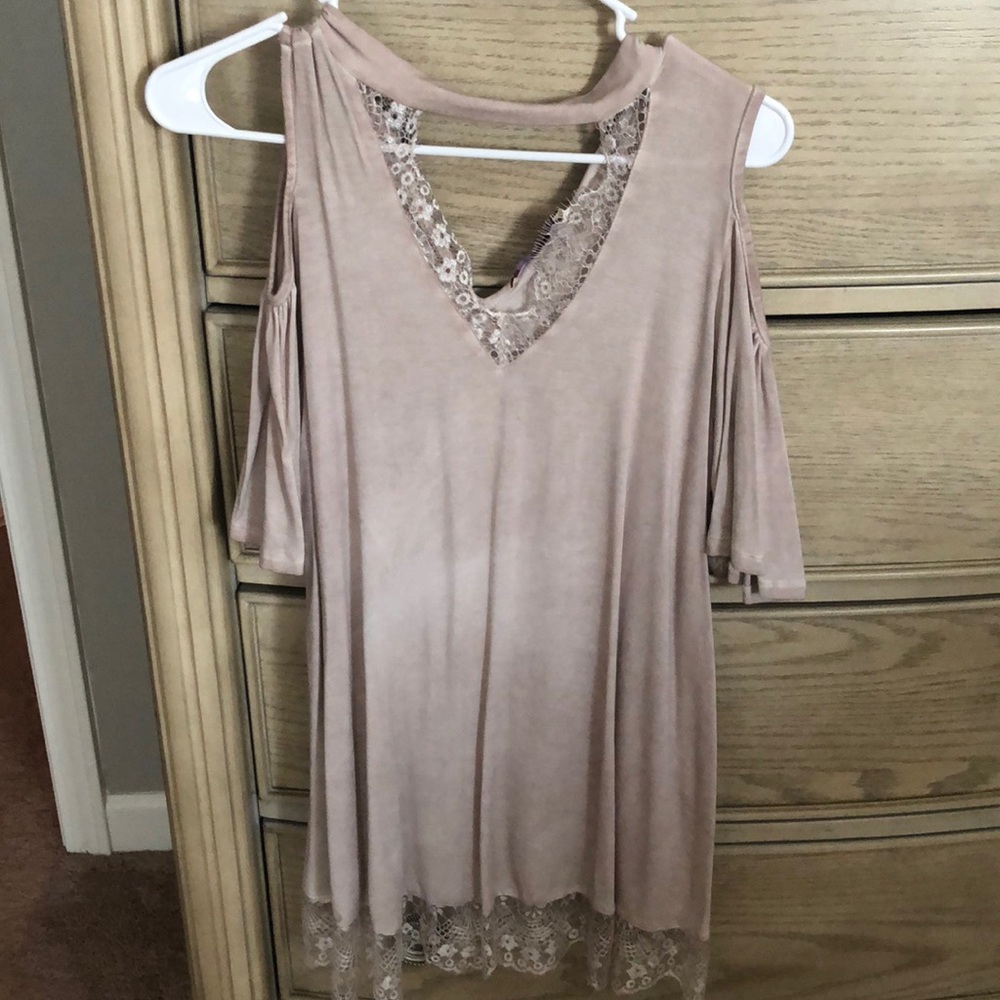 Light pink top with lace accents